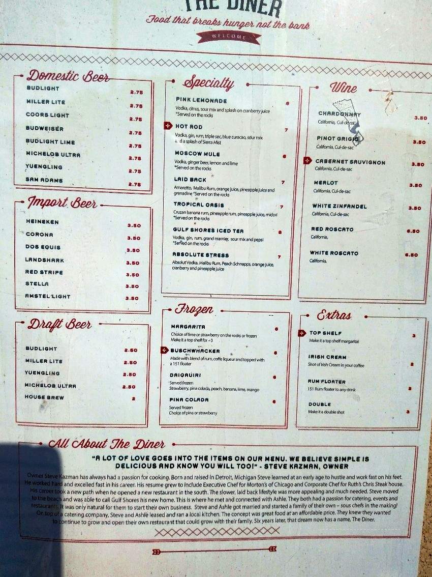 The Diner - Gulf Shores, AL menu_pic