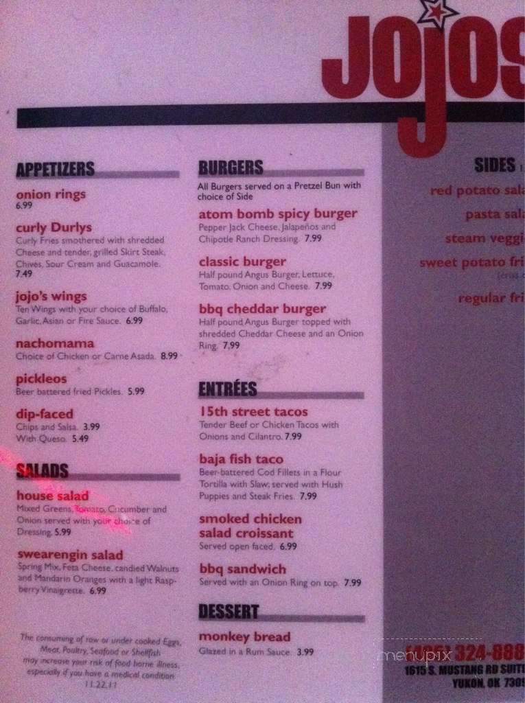 Jojos - Yukon, OK menu_pic
