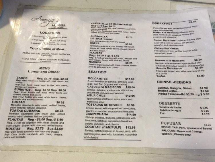 Araujo's Mexican Grill - San Jose, CA menu_pic