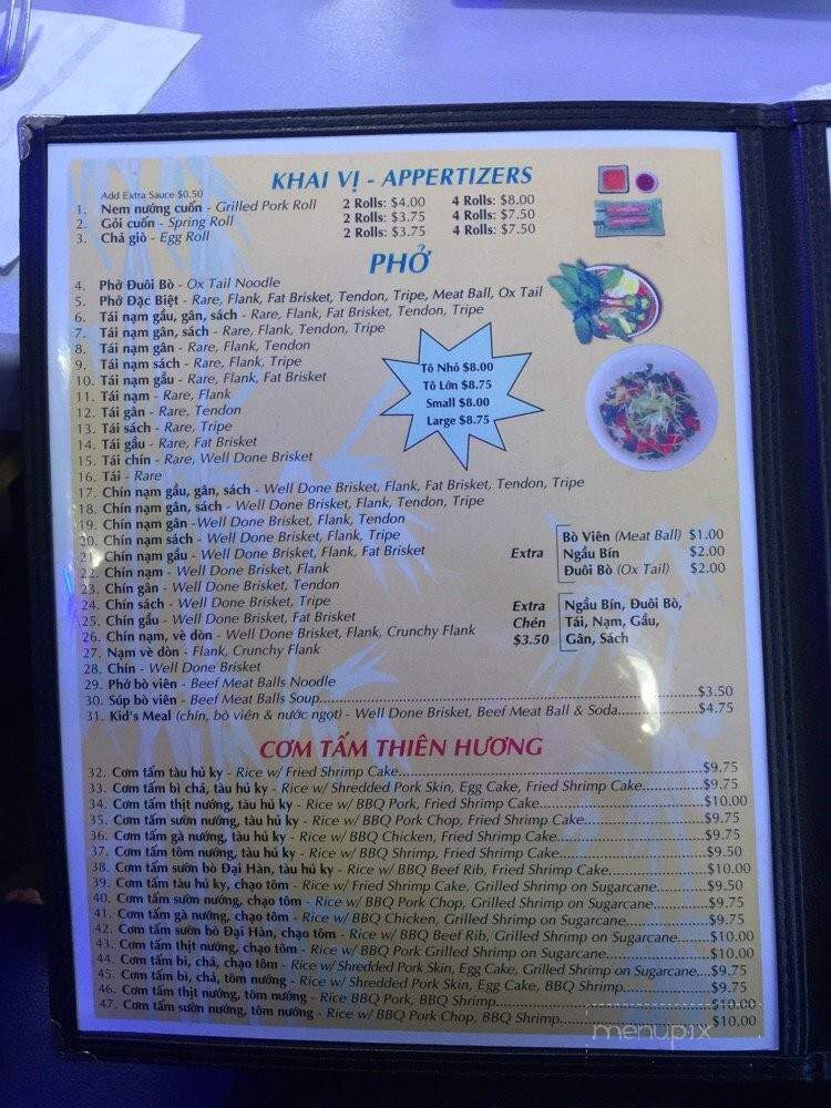 Pho Thien Huong - San Jose, CA menu_pic