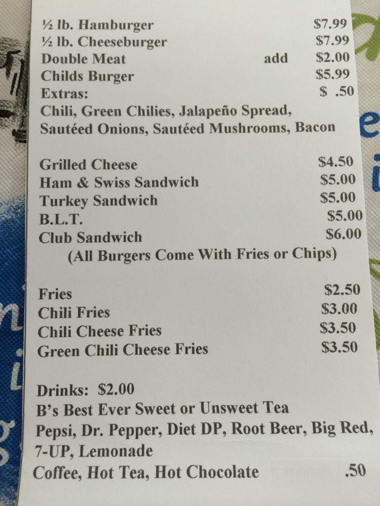 B's Family Dining - Fort Stockton, TX menu_pic