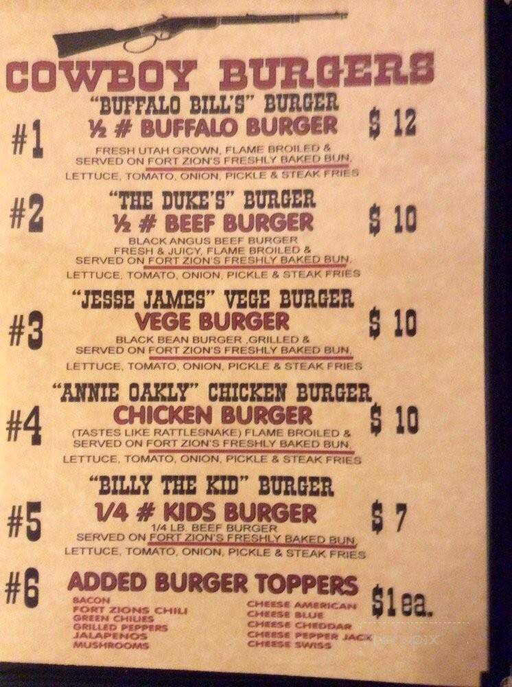 Fort Zion - Virgin, UT menu_pic