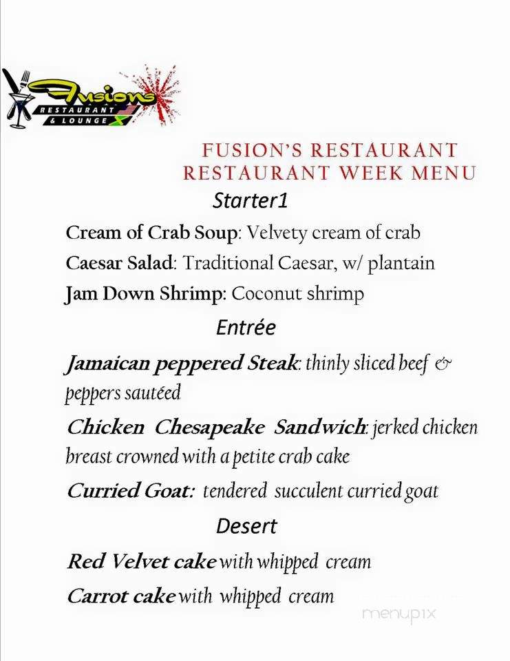 Fusion's Restaurant and Lounge - Culpeper, VA menu_pic
