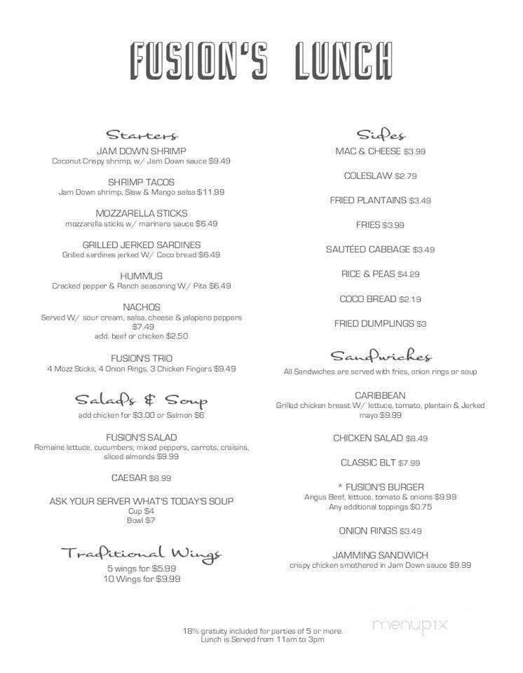Fusion's Restaurant and Lounge - Culpeper, VA menu_pic