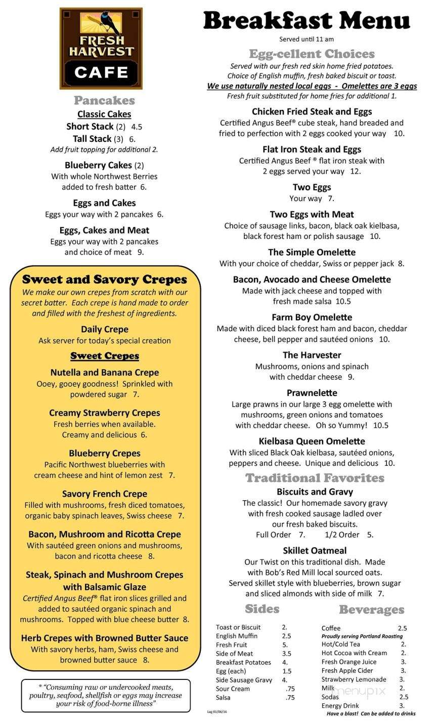 Fresh Harvest Cafe and Bakery - Florence, OR menu_pic