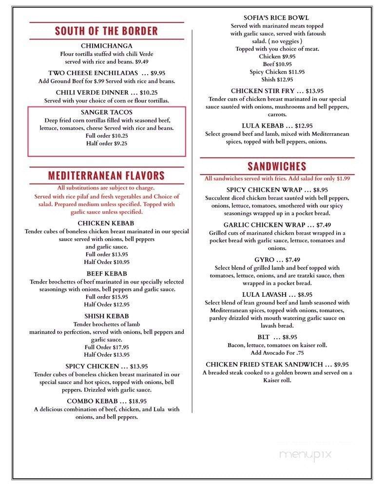 Sofia's California Cuisine - Sanger, CA menu_pic
