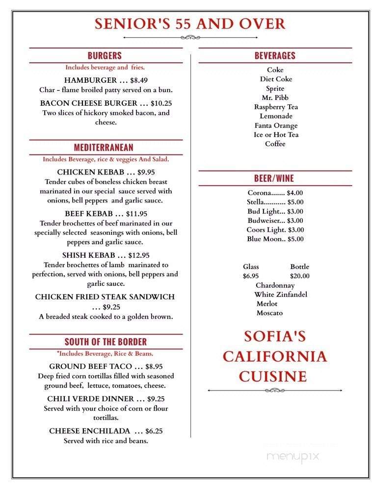 Sofia's California Cuisine - Sanger, CA menu_pic