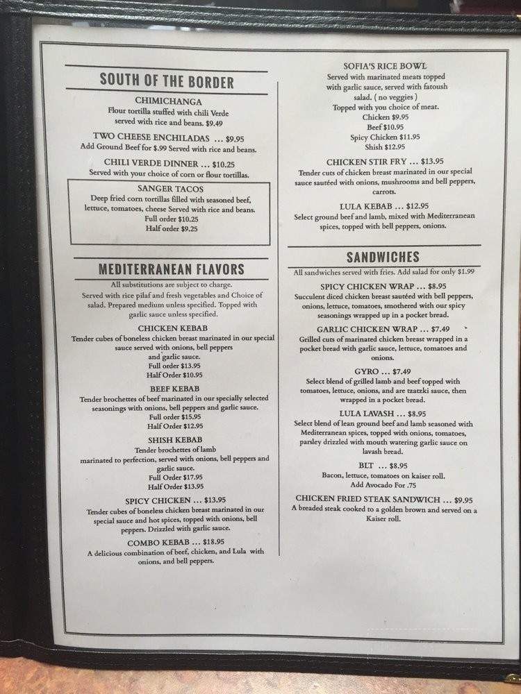 Sofia's California Cuisine - Sanger, CA menu_pic