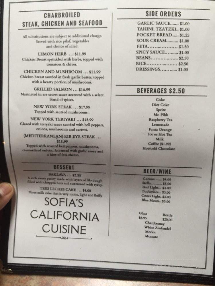 Sofia's California Cuisine - Sanger, CA menu_pic