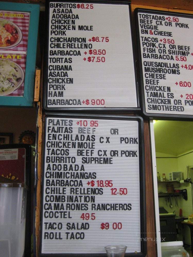 Toribios - El Prado, NM menu_pic