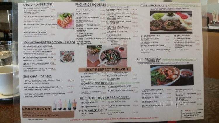 Pho House - Wyomissing, PA menu_pic
