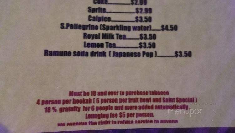 Saint Hookah Lounge - Rowland Heights, CA menu_pic
