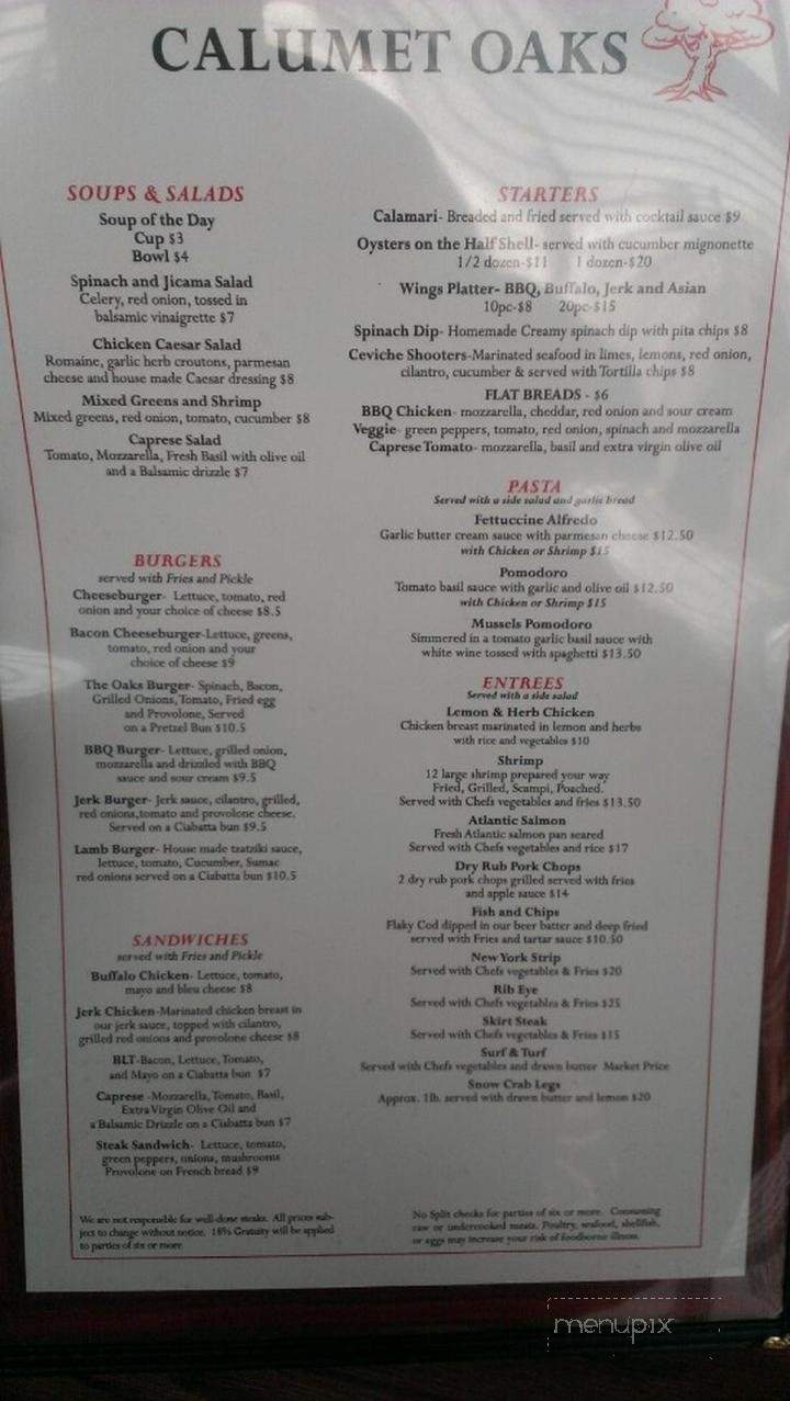 Calumet Oaks Restaurant & Bar - Calumet Park, IL menu_pic