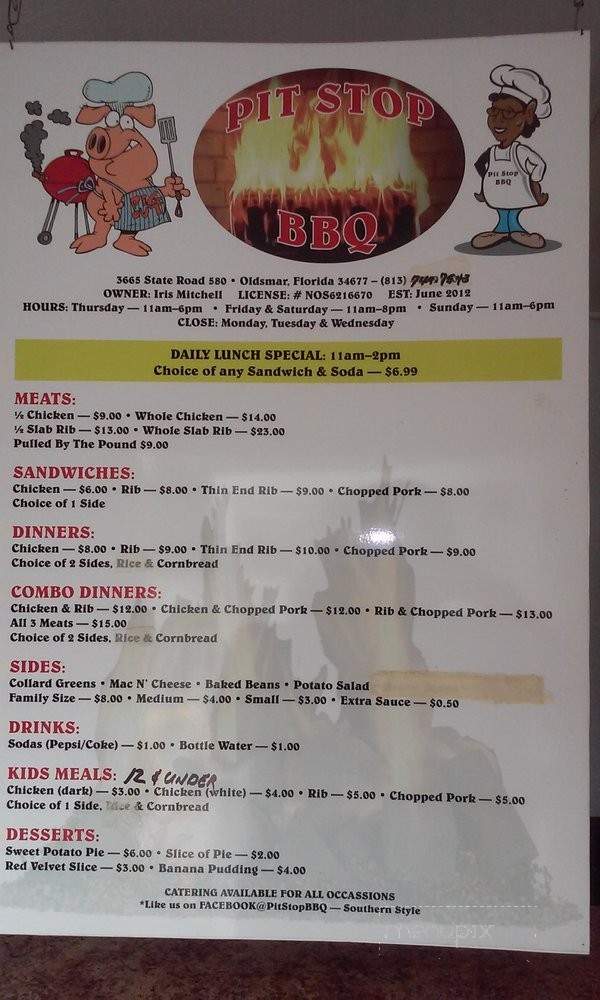 Pit Stop Southern Style Barbeque - Oldsmar, FL menu_pic