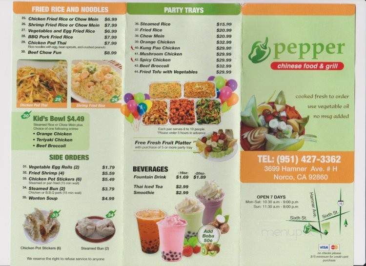 Pepper Chinese Food & Grill - Norco, CA menu_pic