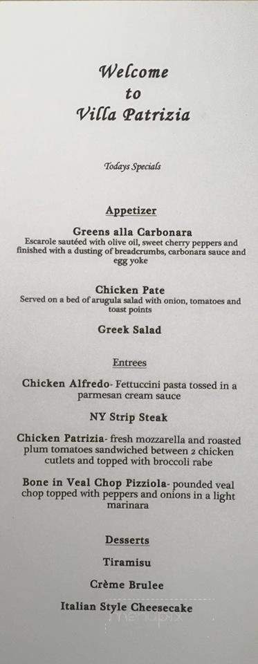 Villa Patrizia - Coconut Creek, FL menu_pic