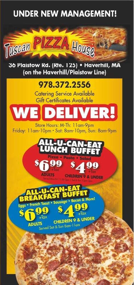 Tuscan Pizza House - Haverhill, MA menu_pic