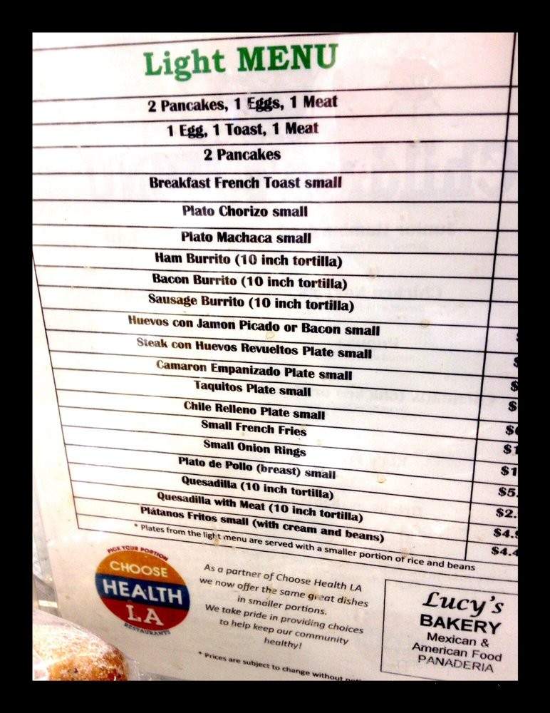 Lucy's #1 - Los Angeles, CA menu_pic