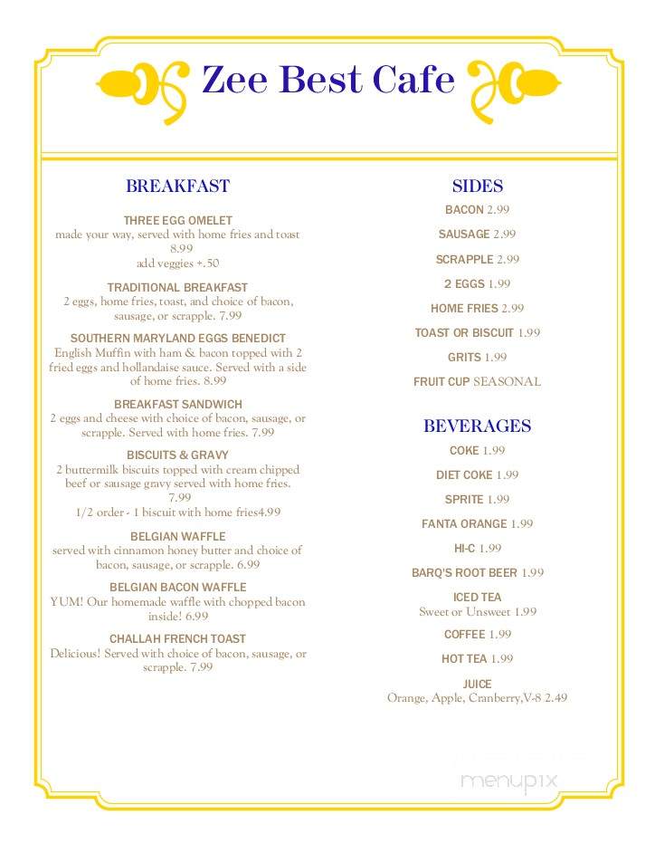 Zee Best Cafe and Carryout - Mechanicsville, MD menu_pic