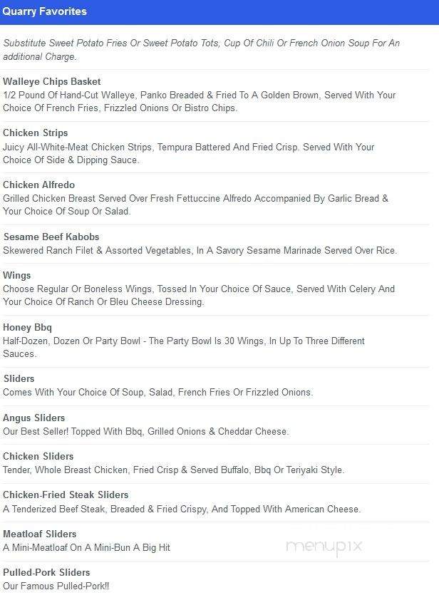 The Quarry Bar & Grille - Helena, MT menu_pic