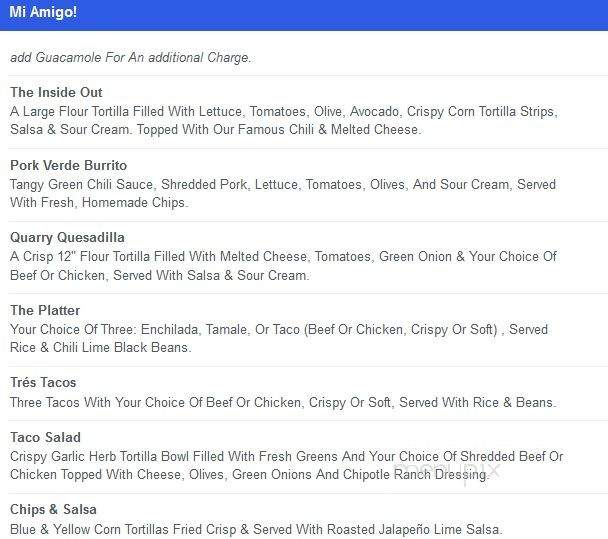 The Quarry Bar & Grille - Helena, MT menu_pic