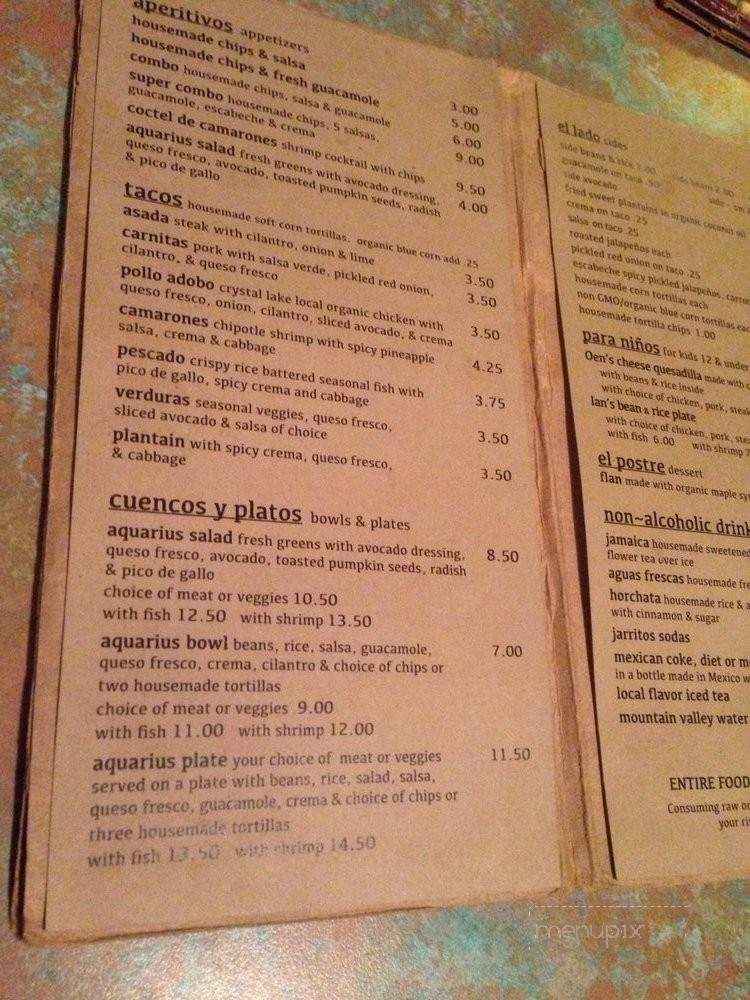 Aquarius Taqueria - Eureka Springs, AR menu_pic