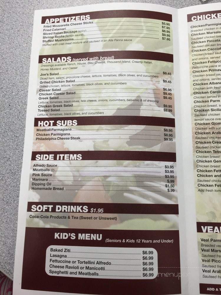 Joe's Pizza & Pasta Italian Grill - Bentonville, AR menu_pic