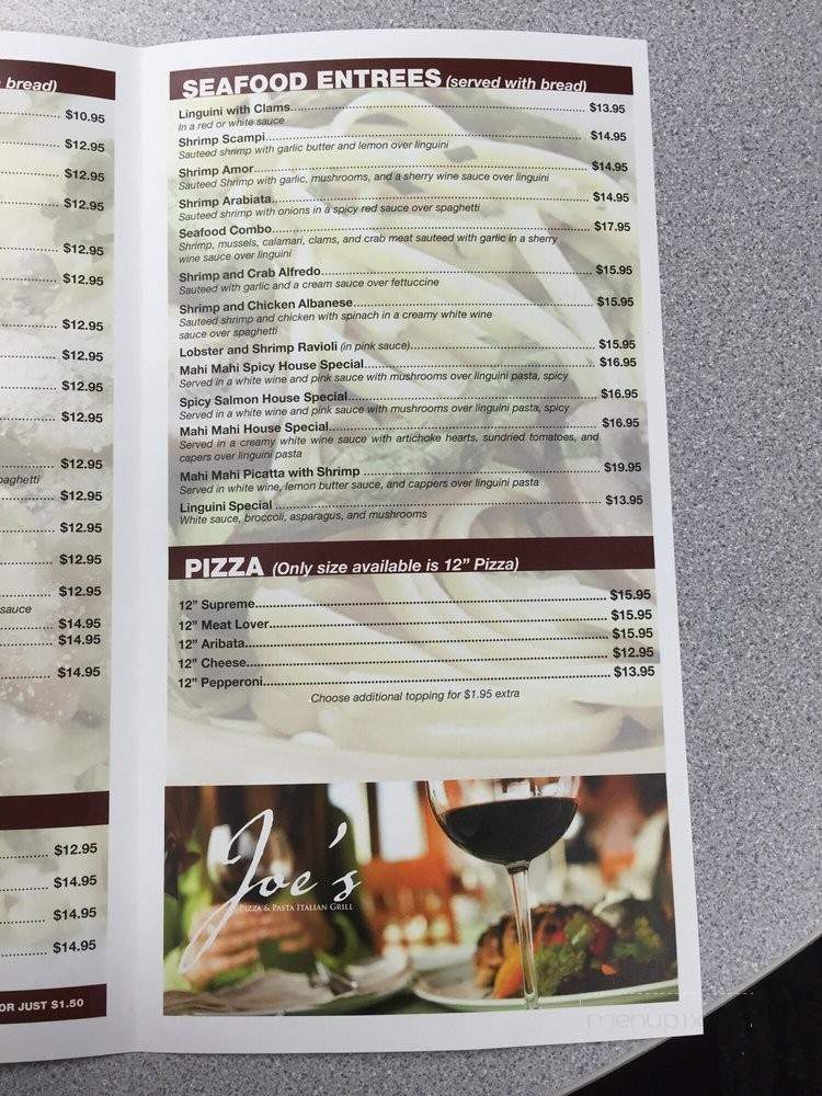 Joe's Pizza & Pasta Italian Grill - Bentonville, AR menu_pic