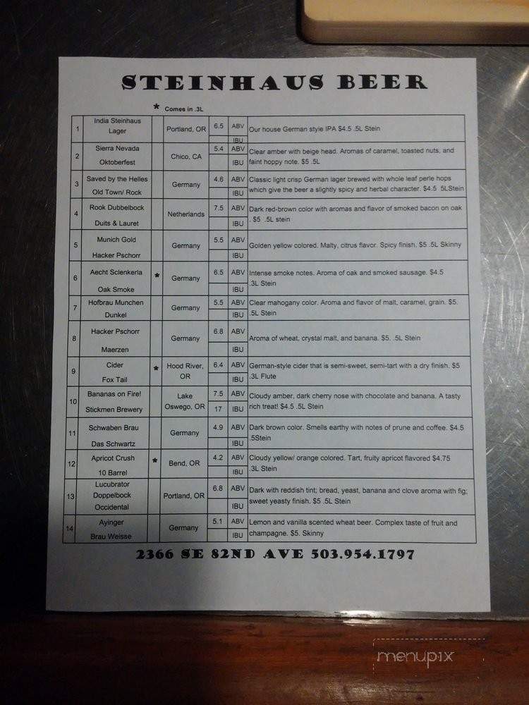 Stein Haus - Portland, OR menu_pic