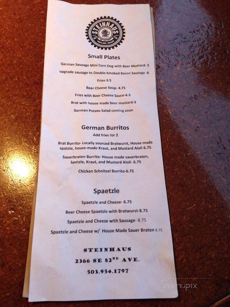 Stein Haus - Portland, OR menu_pic