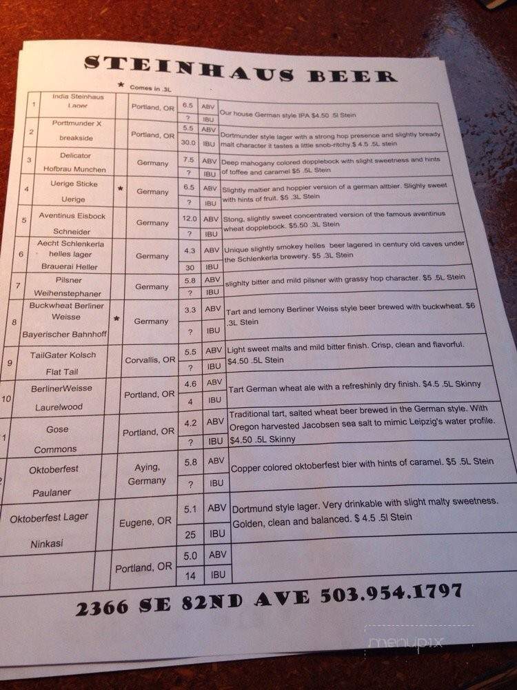Stein Haus - Portland, OR menu_pic