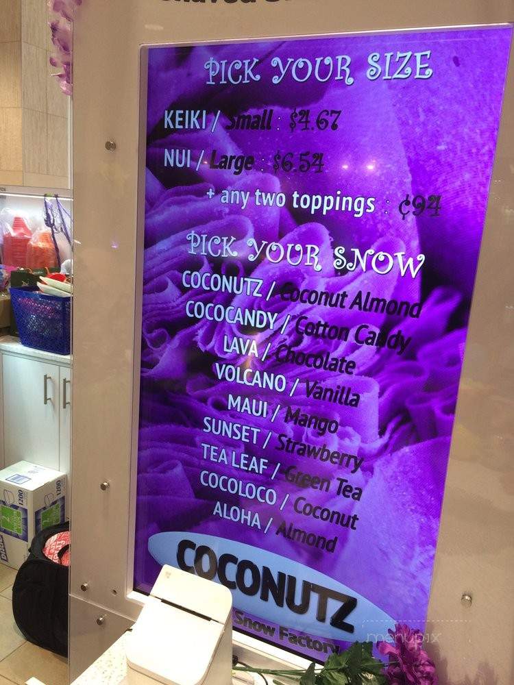 Coconutz Shaved Snow Factory - Albuquerque, NM menu_pic
