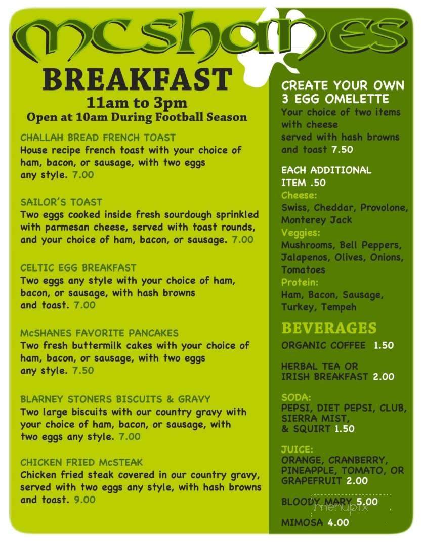 McShanes - Eugene, OR menu_pic