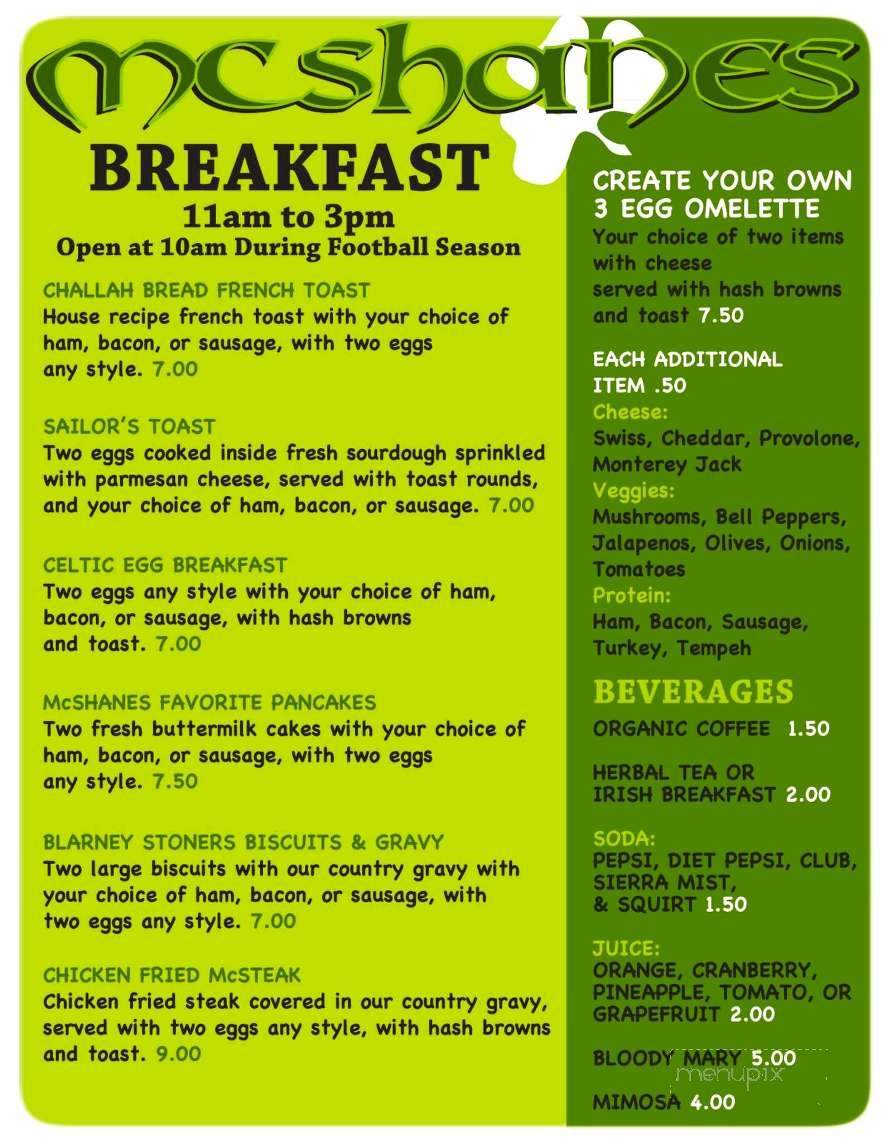 McShanes - Eugene, OR menu_pic