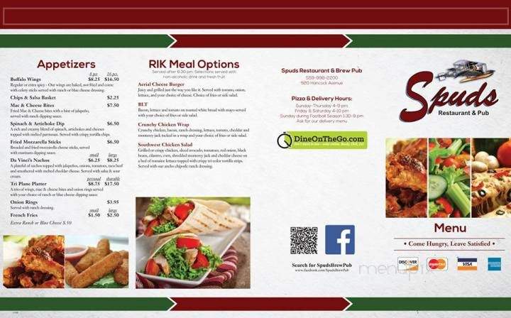 Spuds Restaurant & Brew Pub - Lemoore, CA menu_pic