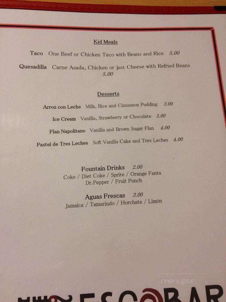 Escobar Mexican Kitchen - Phoenix, AZ menu_pic