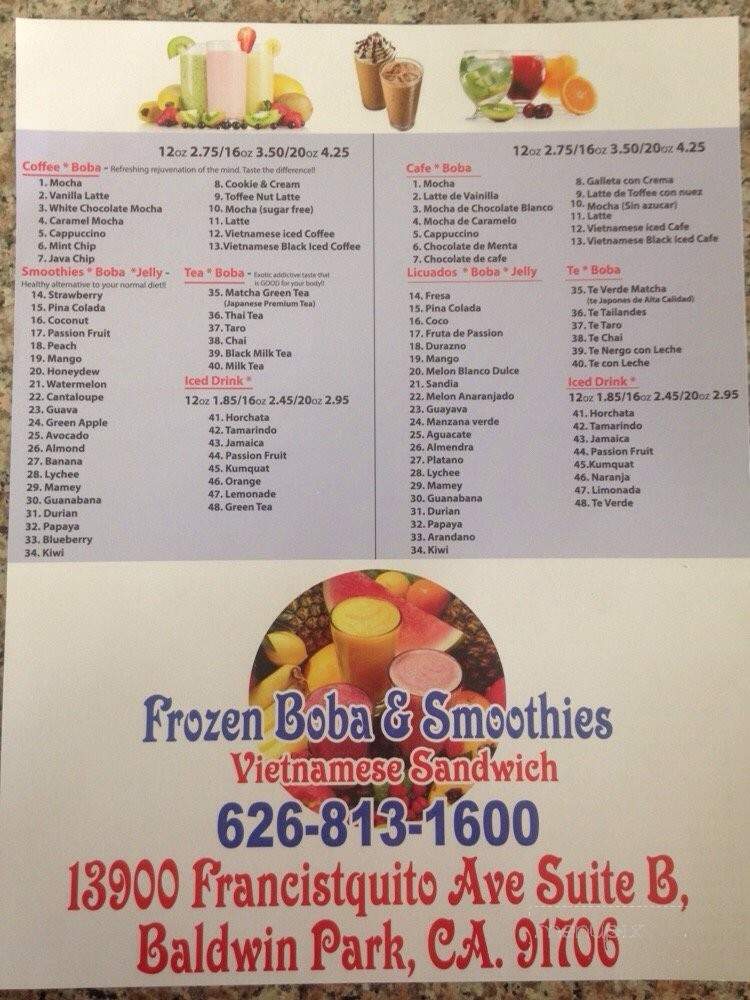 Frozen Boba & Smoothies Vietnamese Sandwiches - Baldwin Park, CA menu_pic