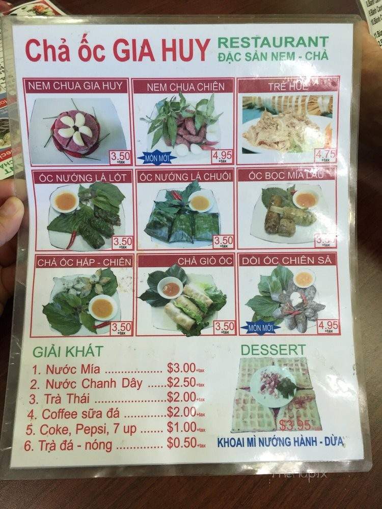 Cha Oc Gia Huy Restaurant and Food To Go - Garden Grove, CA menu_pic