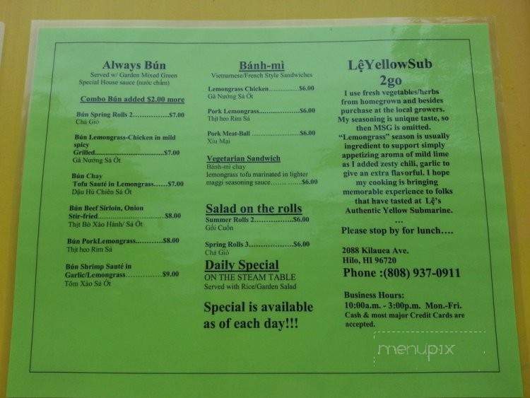Le Yellow Sub 2Go - Hilo, HI menu_pic