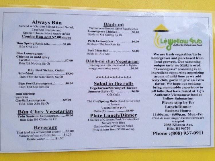 Le Yellow Sub 2Go - Hilo, HI menu_pic
