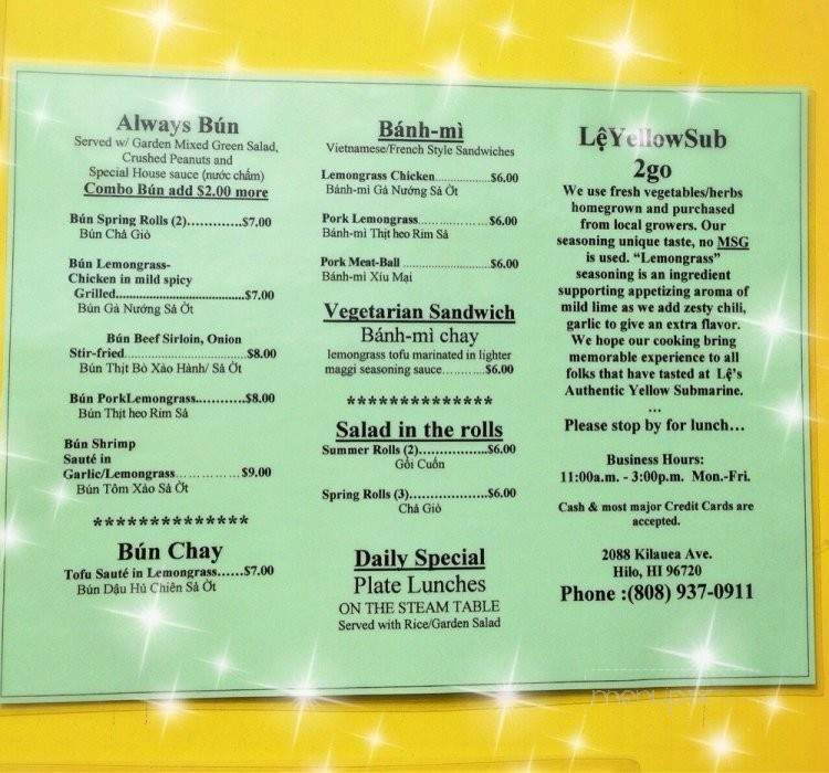 Le Yellow Sub 2Go - Hilo, HI menu_pic
