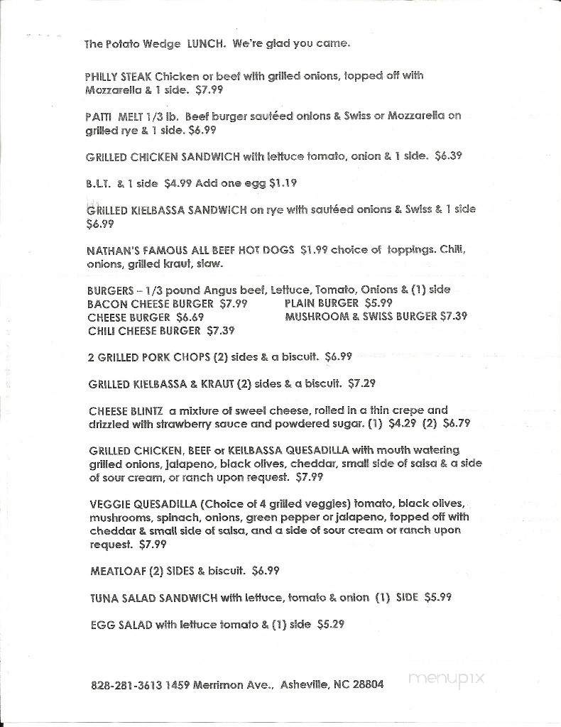 The Potato Wedge - Asheville, NC menu_pic