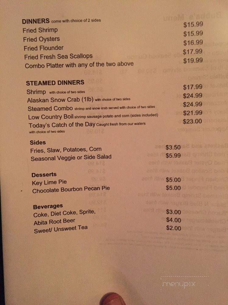 Bubba Gumbo's - Tybee Island, GA menu_pic