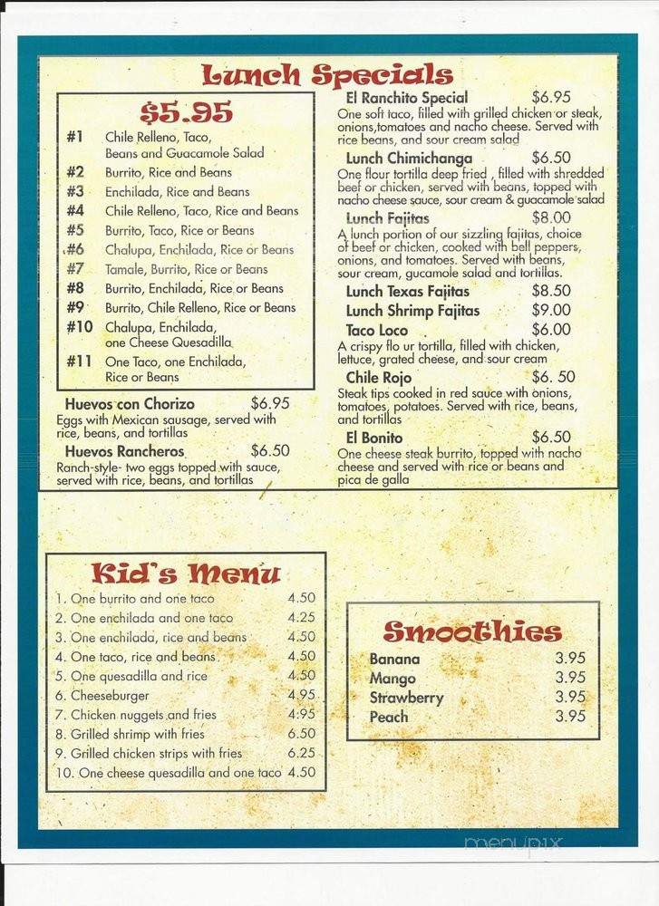 El Ranchito - Savannah, GA menu_pic