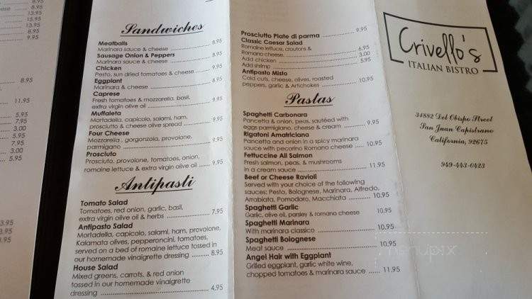 Crivello Italian Bistro - San Juan Capistrano, CA menu_pic