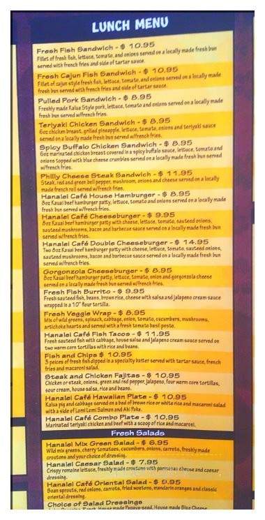 Hanalei Cafe - Hanalei, HI menu_pic
