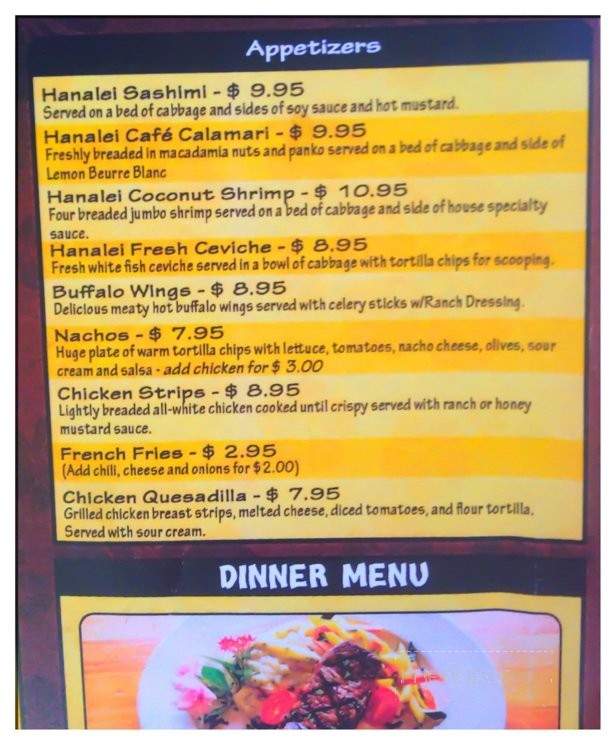 Hanalei Cafe - Hanalei, HI menu_pic