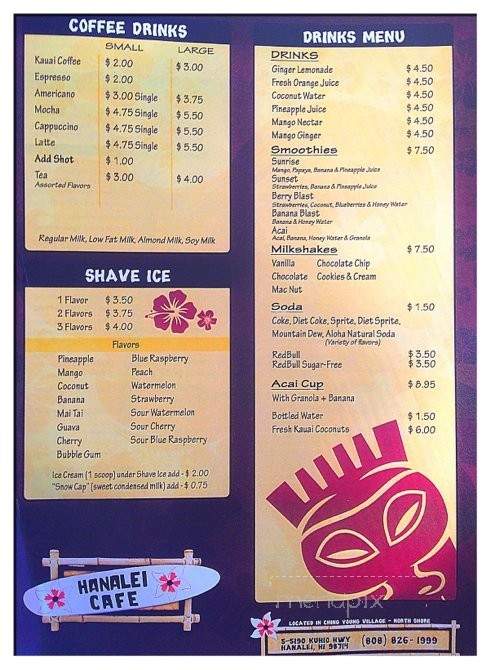 Hanalei Cafe - Hanalei, HI menu_pic