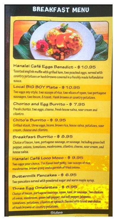 Hanalei Cafe - Hanalei, HI menu_pic
