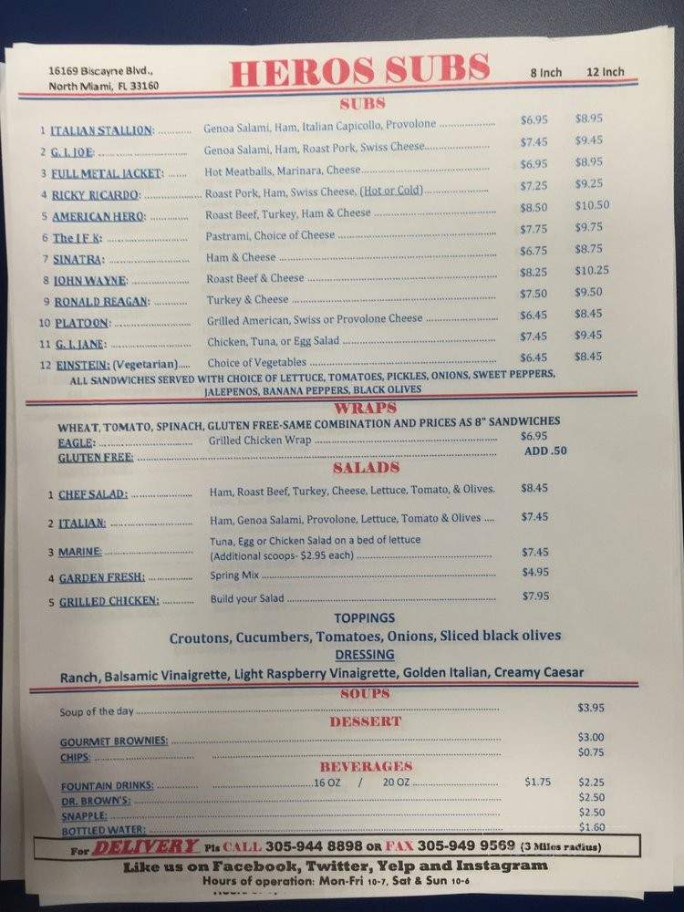 Heros Subs - North Miami, FL menu_pic